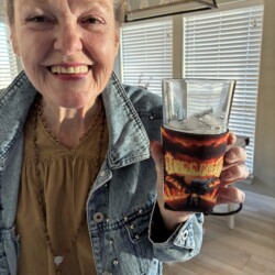 Mandy's glass couldn't be cooler now that it's got Hellion gear. Mandy with Hellion coozie.
